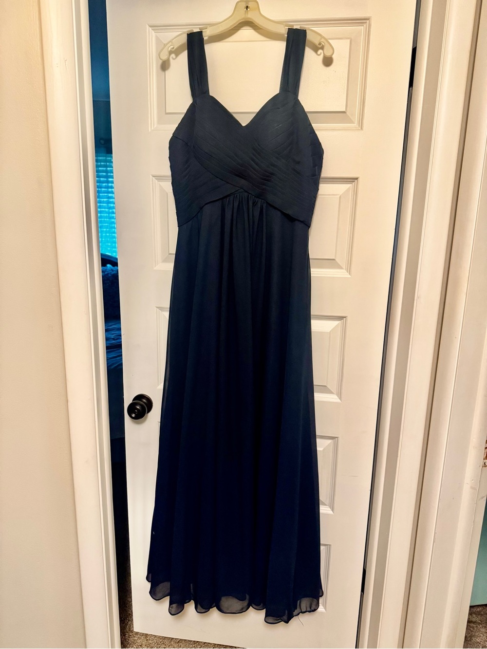 Classic Navy Evening Dress - Elegant Pleated Bodice